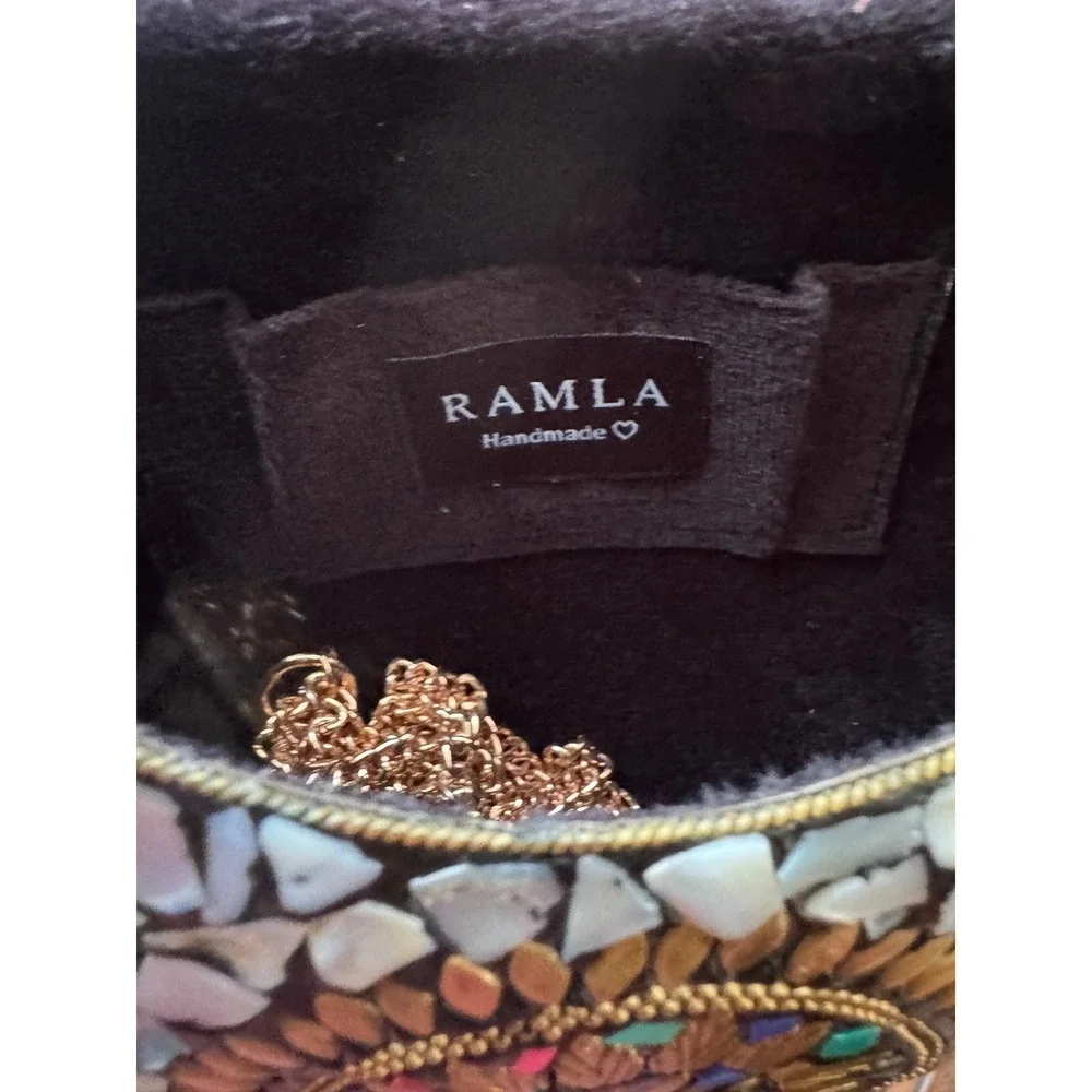RAMLA Clutch Womens OS White Mother of Pearl Mosaic‎ Handmade Boho Evening Bag